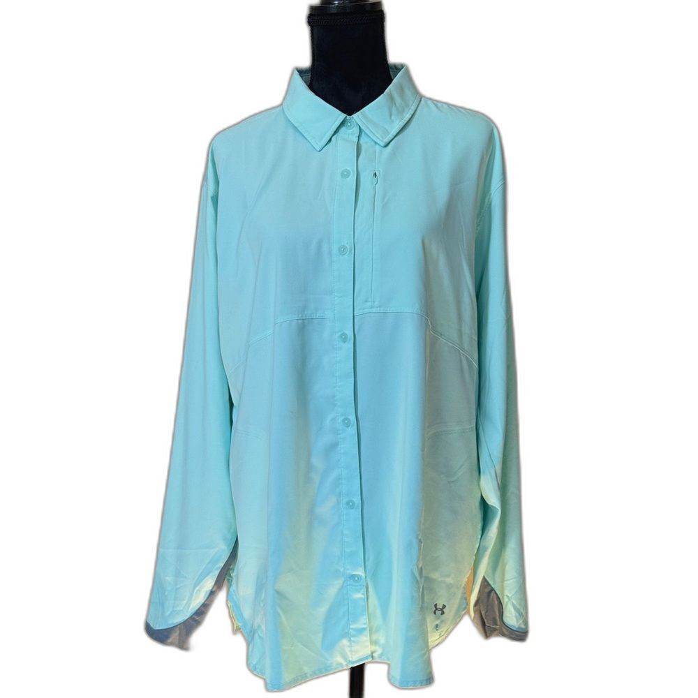 Under Armour Women's 3XL Mint Green Fishing Shirt Vented Outdoor Button Down Pl